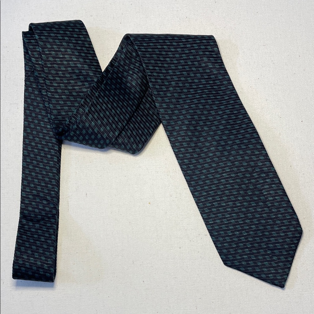 Vintage GIORGIO ARMANI Classic Black & Dark Teal Patterned Men's Luxury Tie